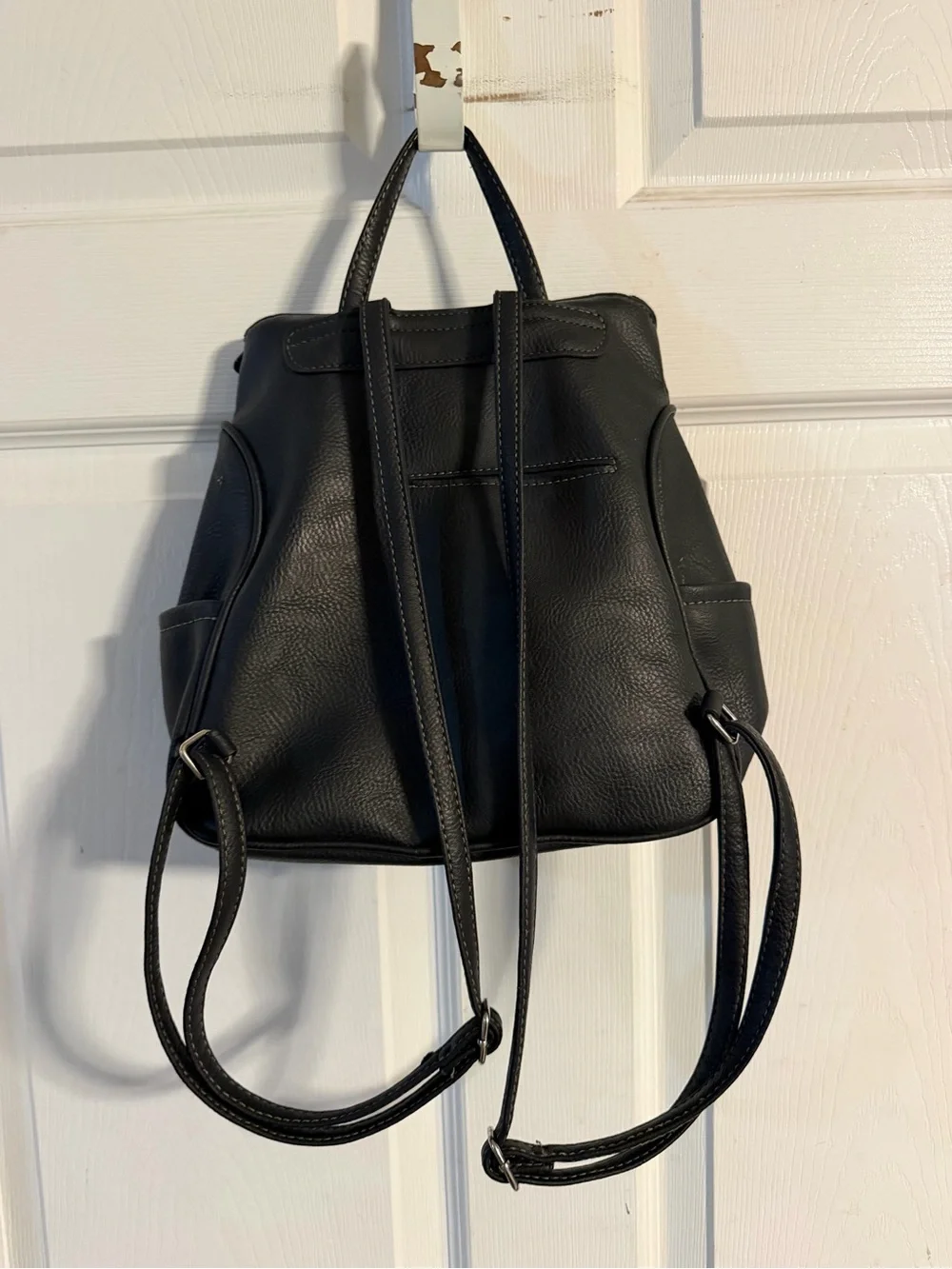 Compact Black Faux-Leather Women's Backpack